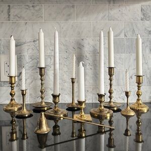 Assorted Lot of 10 Vintage Brass Candlestick Holders with Snuffer